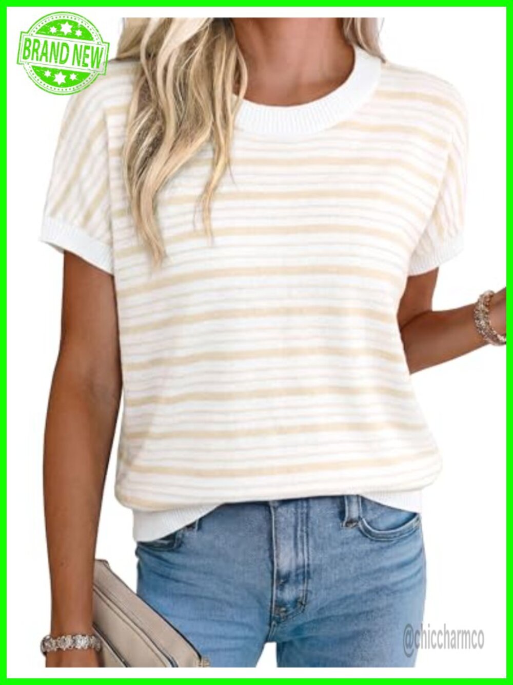 Womens Short Sleeve Crew Neck Knit Sweater Shirt Business Casual Work Top